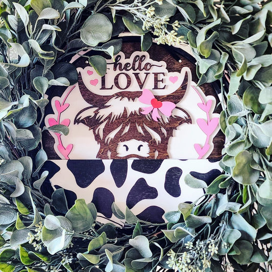 "Hello Love" Highland Cow Insert